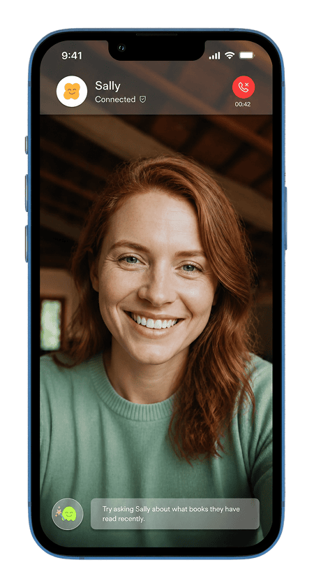 A Twos in-call screen showing a 1-on-1 video conversation with another verified user, with a visible countdown for the 15-minute window.